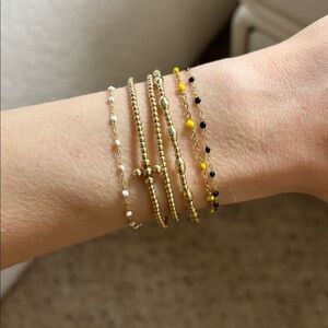 Dainty gold & yellow beaded look adjustable bracelet delicate jeweled chain